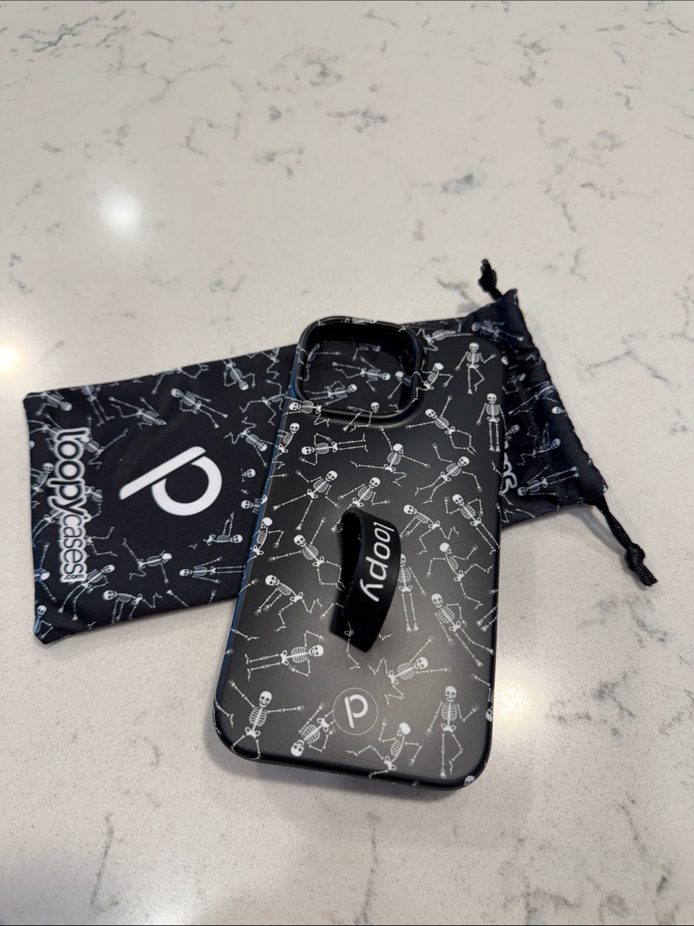 Loopy Case Black Phone Case with White Skeleton Print iPhone 14 Pro Max. New